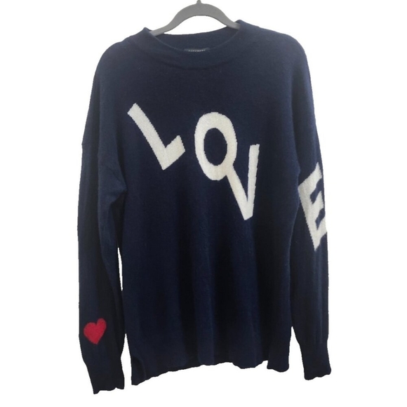 Charter Club 100% Cashmere LOVE Sweater Navy Blue XL Heart Sleeve Pullover Soft - Picture 4 of 13